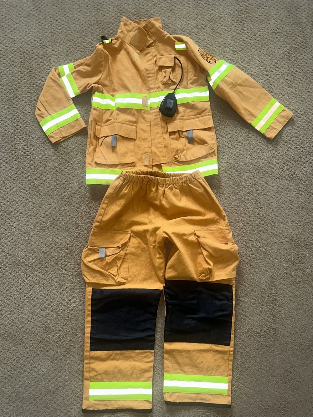 Kids Firefighter Dress-Up Costume Set in Tan with Reflective Stripes